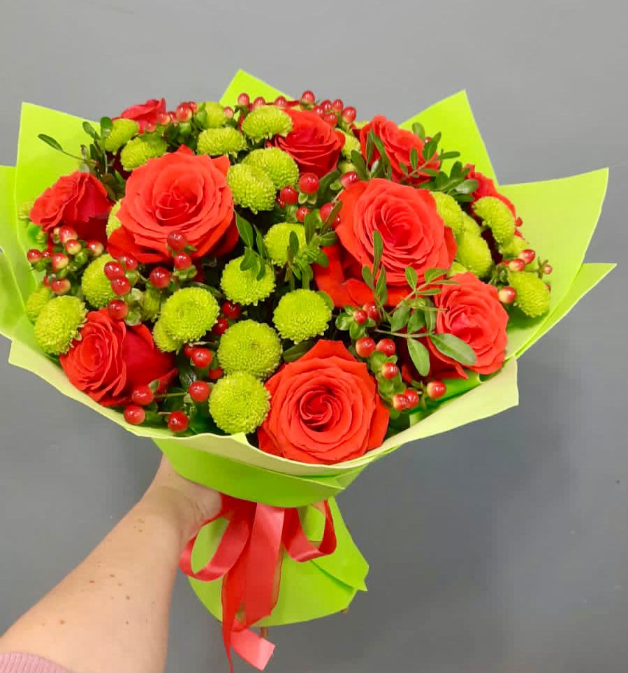 Букет цветов из: Хризантемы и Розы в Волово