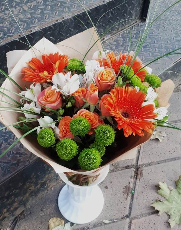 Букет цветов из: Герберы, Хризантемы, Альстромерии и Розы в Волово
