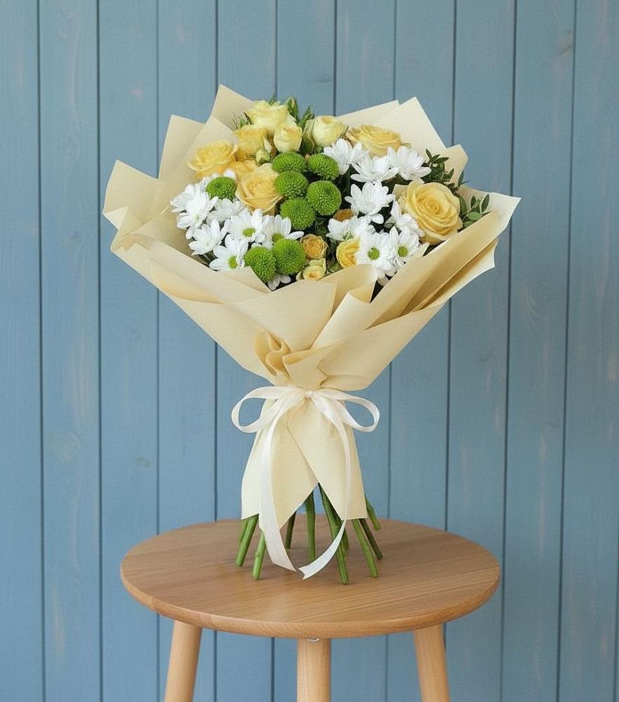 Букет цветов из: Хризантемы и Розы в Волово