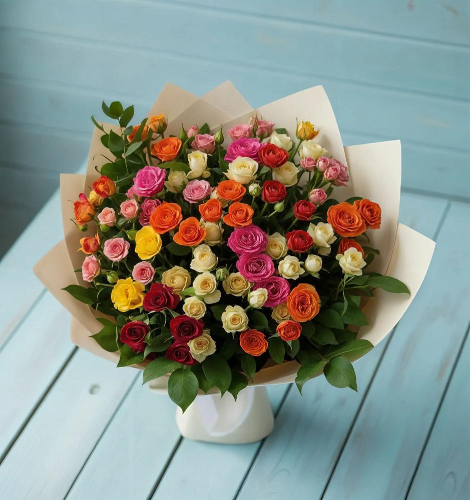 Букет Микс из разноцветных кустовых роз в Волово