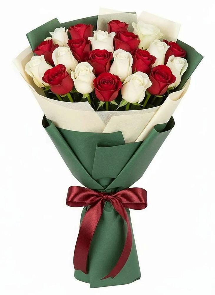 Букет Микс из красных и белых роз в Волово