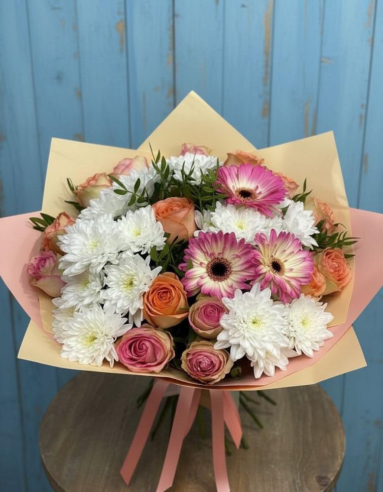 Букет цветов из: Розы, Герберы и Хризантемы в Волово