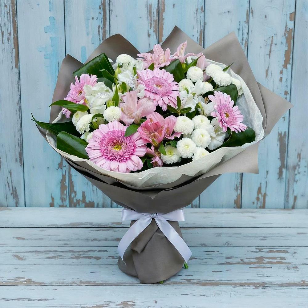 Букет цветов из: Герберы, Альстромерии и Хризантемы в Волово