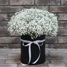 Цветочная композиция из Гипсофила в шляпной коробке в Волово