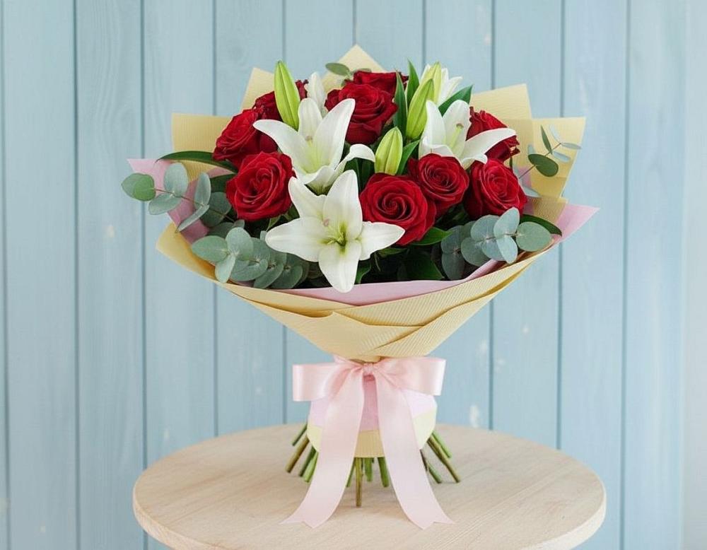 Букет цветов из: Лилии и Розы в Волово